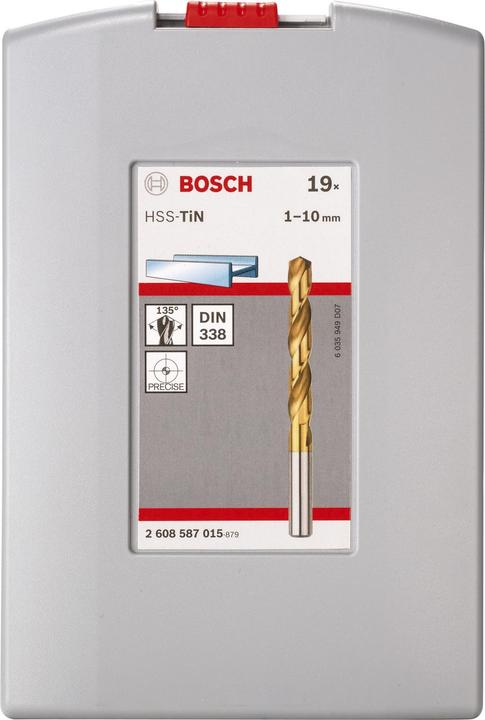 Produktbild Bosch Professional Zubehör Metallbohrer-Set HSS-TiN, ProBox, 19-teilig (6 mm, 1 mm, 6.5 mm, 5.5 mm, 10 mm, 1.5 mm, 7 mm, 3 mm, 5 mm, 8.5 mm, 8 mm, 2.5 mm, 9 mm, 3.5 mm, 4.5 mm, 2 mm, 7.5 mm, 9.5 mm, 4 mm)