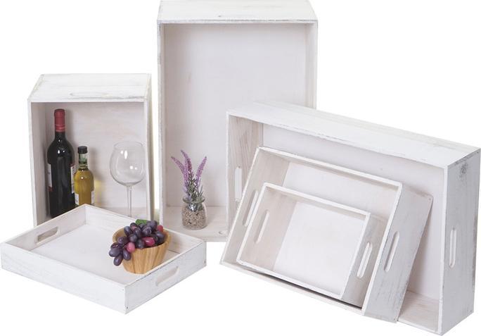 Image du produit Swisshandel24 Lot de 6 boîtes en bois HWC-C20, boîte de rangement déco en bois, look shabby vintage blanc shabby
