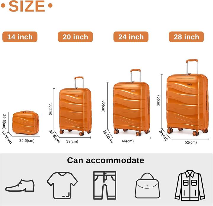 Produktbild Kono 4-teiliges Gepäckset mit Beautycase (105 l, Handgepäck (bis 50l), M (50 - 90l), L (90 - 115l))