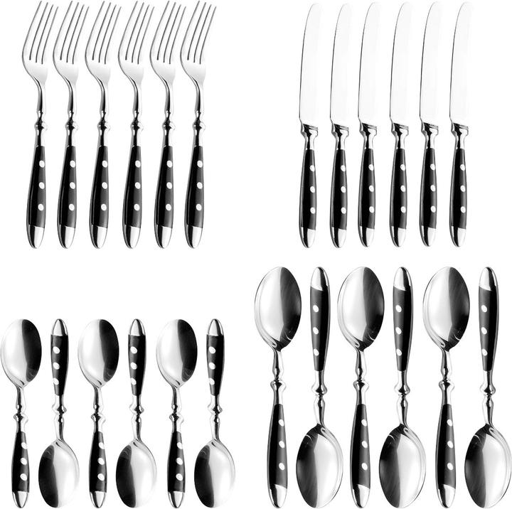 Actual product image Esmeyer Nostalgia cutlery set in 18/0 polished stainless steel 24-piece set, silver/black, in gift box (24 Piece, Cutlery set)