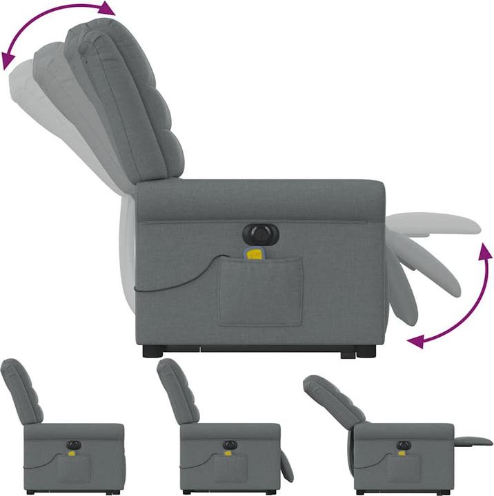 Produktbild VidaXL Elektrischer Massagesessel mit Aufstehhilfe Dunkelgrau Stoff
