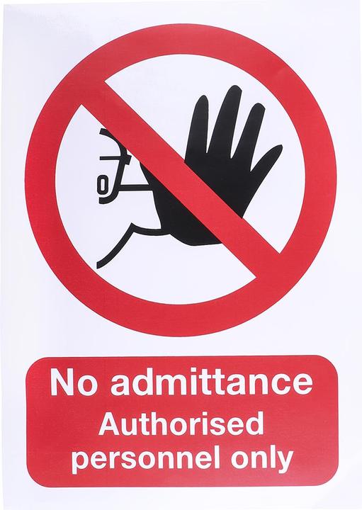 Actual product image Rs Pro Prohibition sign, English, No Admittance, No Authorised Personnel Only, self-adhesive