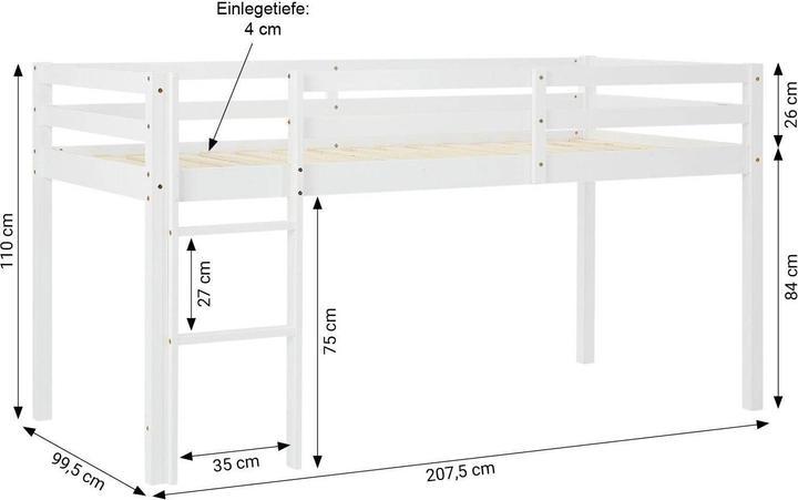 Produktbild Homestyle4u Hochbett Kinderbett mit Lattenrost Tunnel Vorhang (90 x 200 cm)