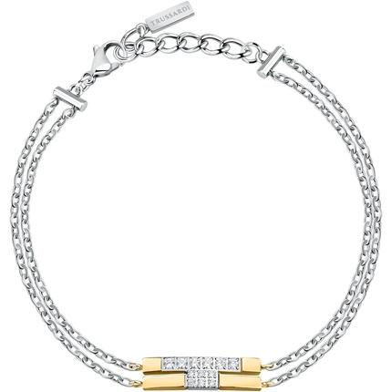 Actual product image Trussardi Double Steel Bicolour Bracelet with Zirconia T-Logo TJAXC27