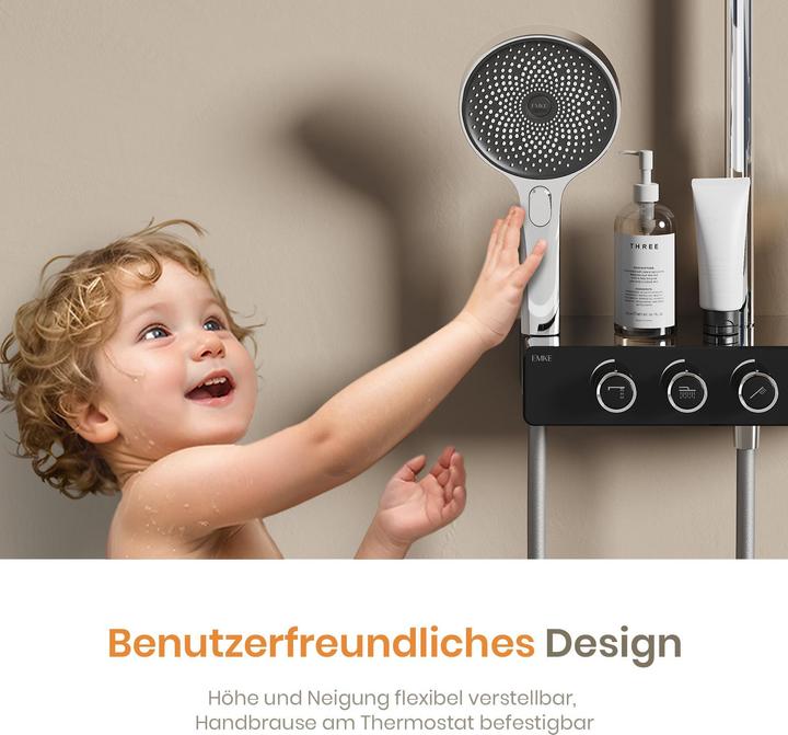 Image du produit Emke Système de douche avec thermostat chromé Kit de douche complet Douche à effet pluie avec