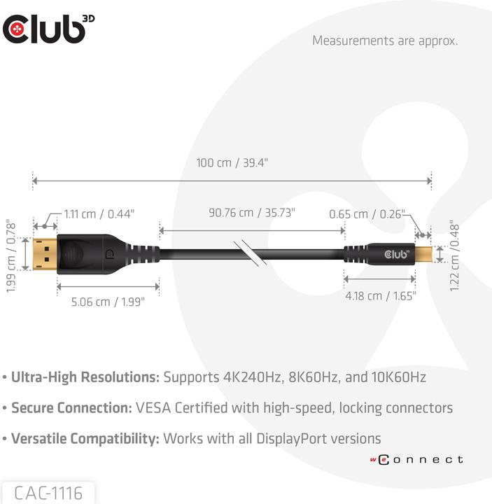 Image du produit Club 3D Câble Club3D Mini DP <> DisplayPort DP80 1m St/St retail (1 m, DisplayPort)