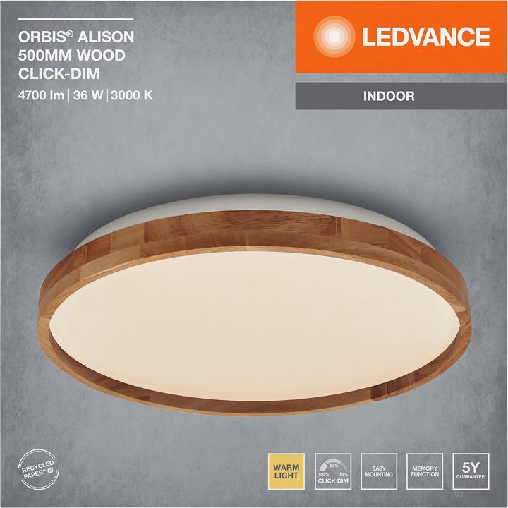 Produktbild Ledvance LED-Deckenleuchte 4099854283604, mit Holzring, dimmbar, 3000K (2600 lm)