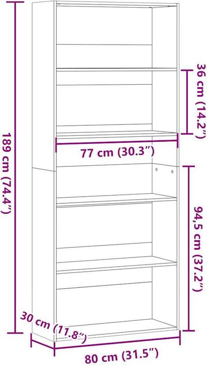 Actual product image VidaXL Bücherregal Bücherschrank Standregal Raumteiler Wandregal Räuchereiche (80 x 30 x 189 cm)
