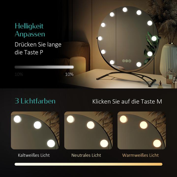 Actual product image Emke Round Hollywood Cosmetic Mirror with 11 Lamps, 1X+7X Magnification, 3 Colour Temperatures, 40*47cm