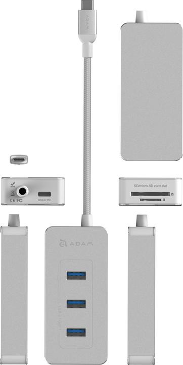 Actual product image Adam Elements CASA Hub PDC601- 6-port hub with card reader for memory cards, silver (USB-C, 6 Ports)