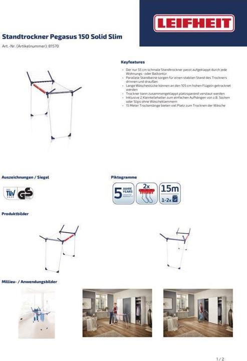 Actual product image Leifheit Pegasus 150 Solid Slim (15 m)