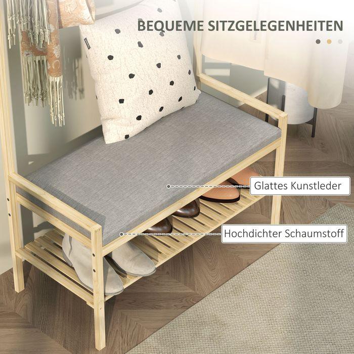 Actual product image Swisshandel24 Garderobenständer mit Schuhbank, Kleiderständer mit Haken, Schuhregal, Natur