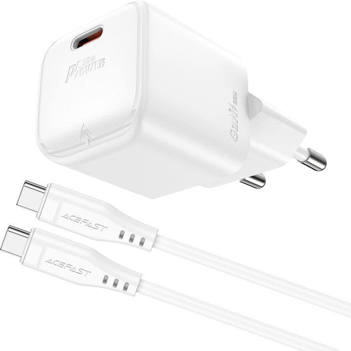 Actual product image Acefast A77 Mini PD 30W GaN wall charger + USB-C cable - white (30 W)
