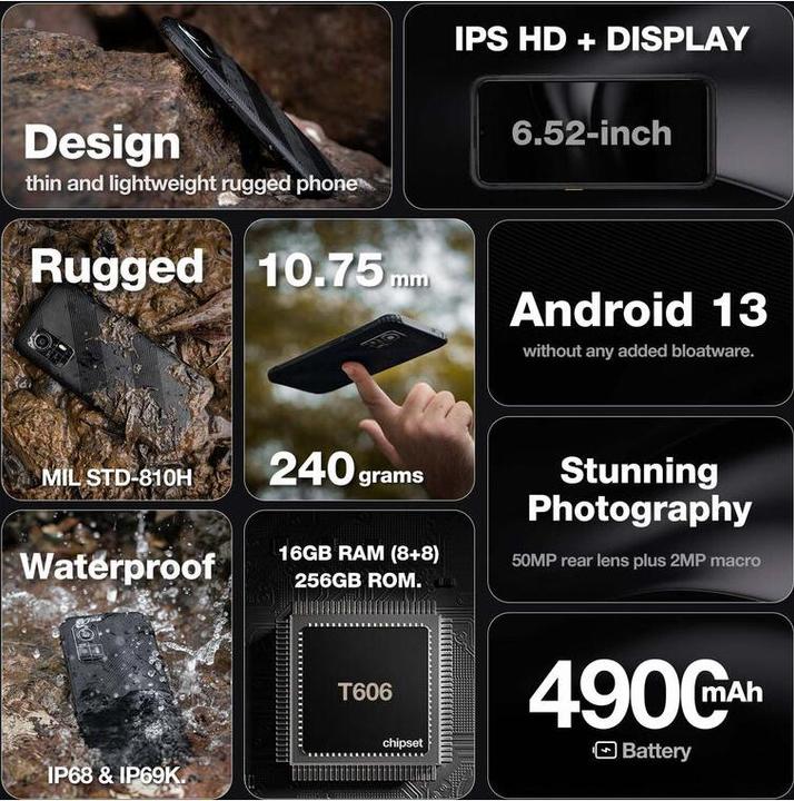Immagine prodotto Bea-Fon Smartphone AGM Mobile H6 Rugged (256 GB, Nero, 6.56", Doppia SIM Ibrida, 50 Mpx, 4G)