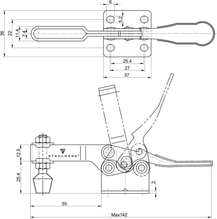 Actual product image Stahlwerk Toggle clamp set of 2 90kg 198lbs vertical toggle clamps (198 mm)