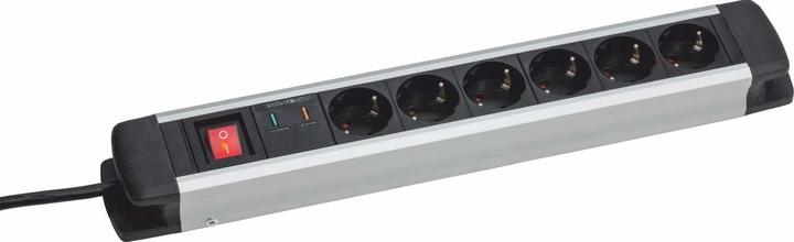 As - Schwabe 6-voudige aluminium contactdoos met overspanningsbeveiliging en schakelaar (6 x, CEE 7/3, 1.50 m)