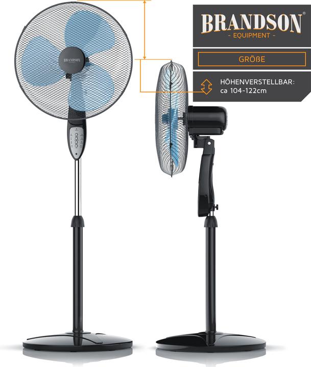 Produktbild Brandson Standventilator, 42 cm Ø, Standlüfter, Fernbedienung, Neigbar 30°, 50W, Oszillation 80°, schwarz (57 dB)