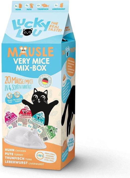 Produktbild Lucky Lou Mäusle Multipack, 20x28g, je 4 Sorten à 5 Stk. (Adult, 20 Stk., 695 g)
