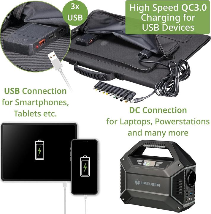 Actual product image Bresser Mobile solar charger 60 Watt with USB and DC output (60 W)