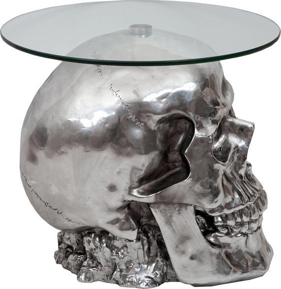 Produktbild Swisshandel24 Beistelltisch Totenkopf, Polyresin Glastisch Wohnzimmertisch, silber 52x55x55cm (52 x 55 x 55 cm)