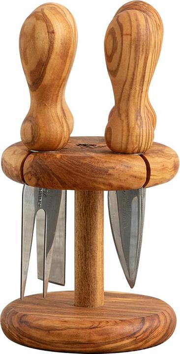Produktbild Natura Punto 5-teiliges Käsemesser Set aus Olivenholz an Ständer, 9 x 9 x 16 cm