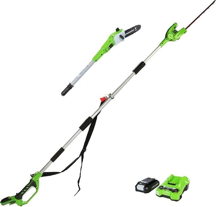Produktbild Greenworks G24PSHK2 2-in-1 Akku Stabheckenschere inkl. Akku 2Ah und Ladegeraet (Akkuheckenschere)