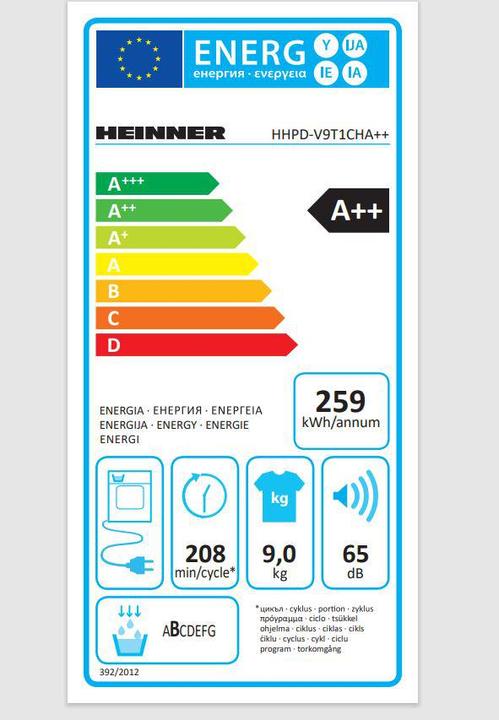 Energie-Label Heinner HHPD-V9T1CHA++ (9 kg)