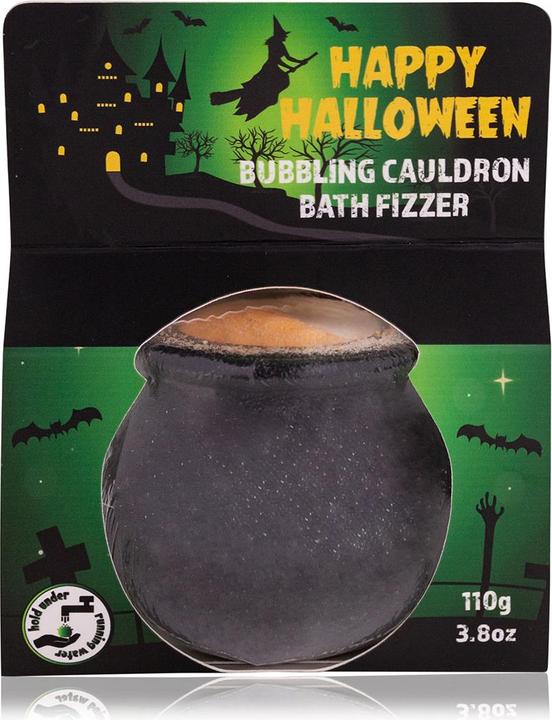 Accentra Badefizzer HAPPY HALLOWEEN in Plastikschale in Kesselform, 110g, Duft: Orange, Farbe: schwarz/grün (Badekugeln)