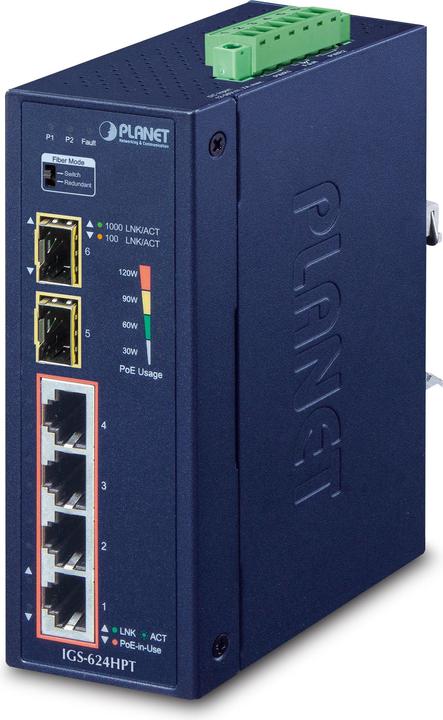 Actual product image Planet Industrial 4-port 10/100/1000T 802.3at PoE + 2-port (4 Ports)