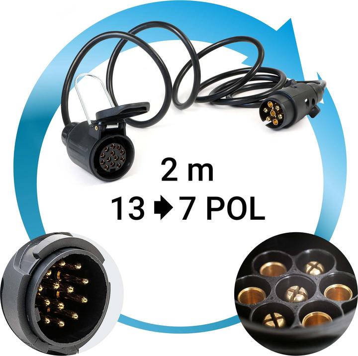 Produktbild Wiltec Verlängerungskabel 2m 7-polig 13-polig Anhängerkabel PVC Elektrokabel