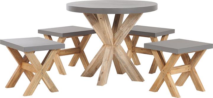 Actual product image Beliani Garden furniture set fibre cement grey 4-seater 5-piece table ⌀ 90 cm OLBIA (90 cm)