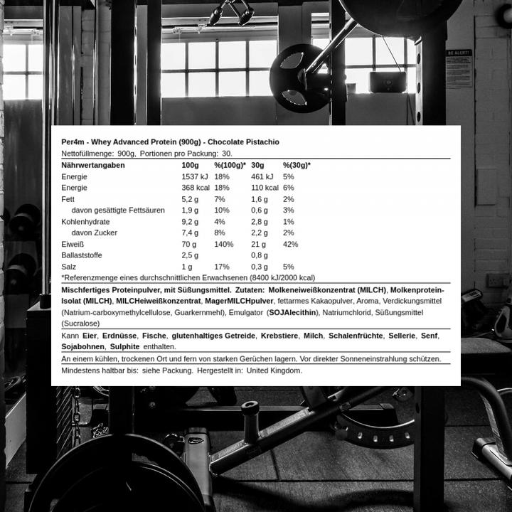 Actual product image Per4m Whey Advanced Protein (Chocolate Pistachio, 900 g)