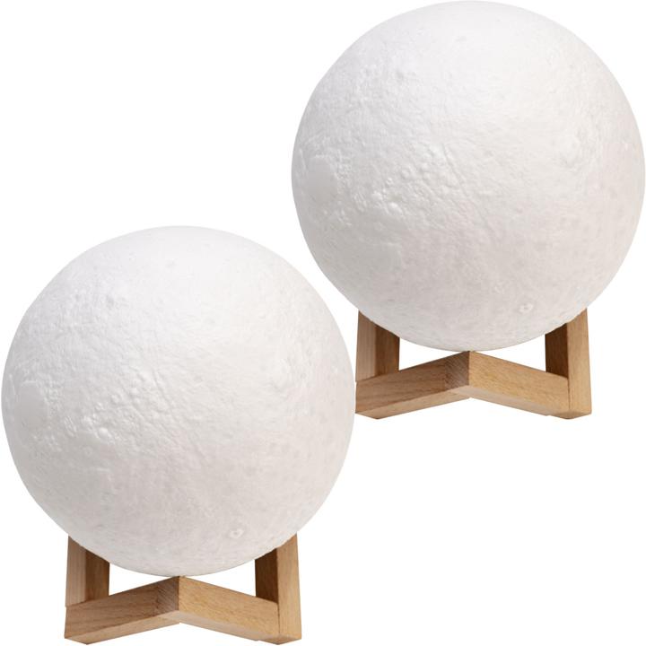 Produktbild Casativo 2er-Set 3D Mond Deko Lampe, Touch-& Fernbedienung, 16 Farben, Akku, Ø 15 cm