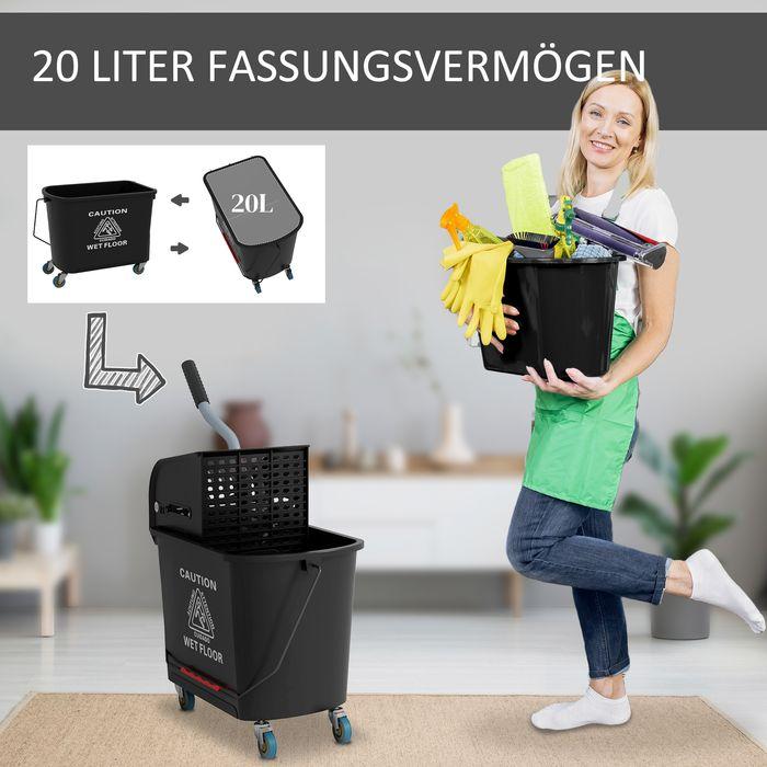 Image du produit Swisshandel24 Putzwagen Fahreimer Putzeimer 20 Liter Wischwagen mit Presse 2 Kammern Schwarz (1 pcs)