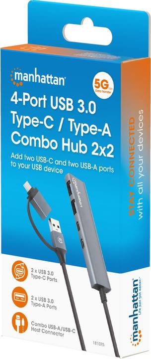 Actual product image Manhattan 4-port USB 3.0 Type-C / Type-A combo hub 2x2 (USB-C, 4 Ports)