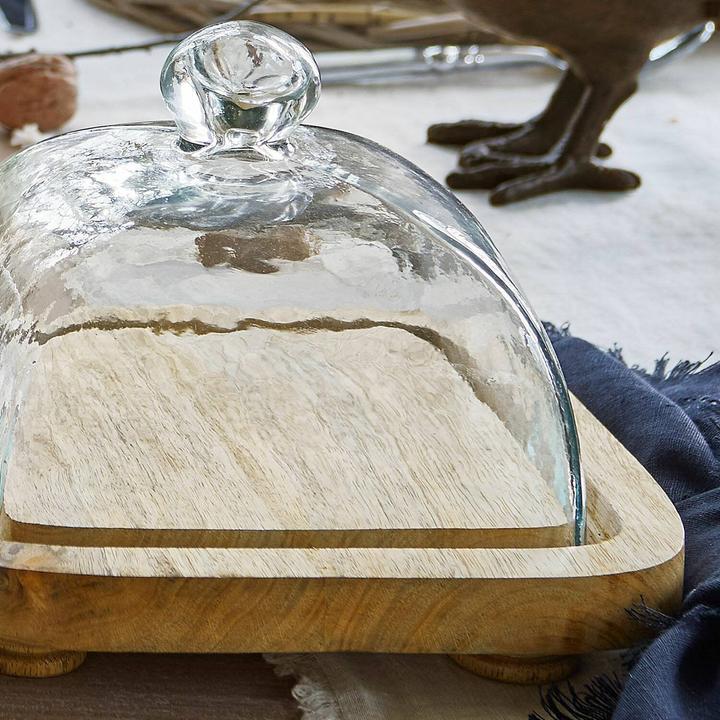 Image du produit Loberon Cloche en verre avec plateau Lot de 2 Bellavario clair/brun