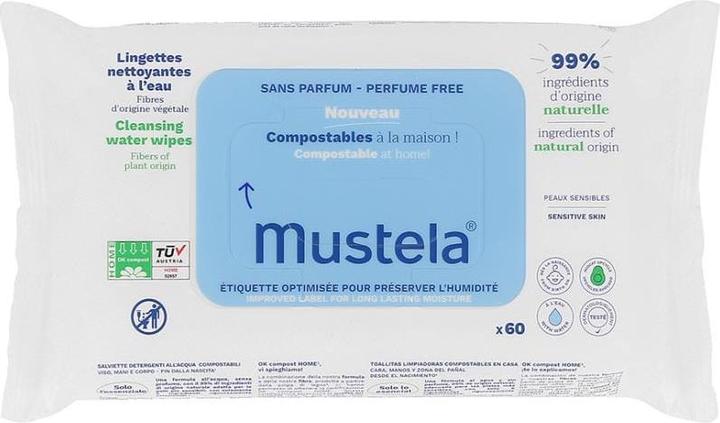 Mustela Biologisch abbaubare, kompostierbare Wischtücher für zu Hause (60 Stück)