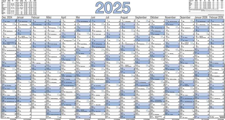 Actual product image Poster calendar 2025, 140x77cm, poster calendar with 15 months on 1 page, 5 pieces rolled (Hardcover, German)