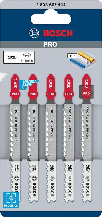 Bosch Professional Zubehör PRO Plastics PP clean T102D Stichsägeblatt, 100 mm, 5-tlg.