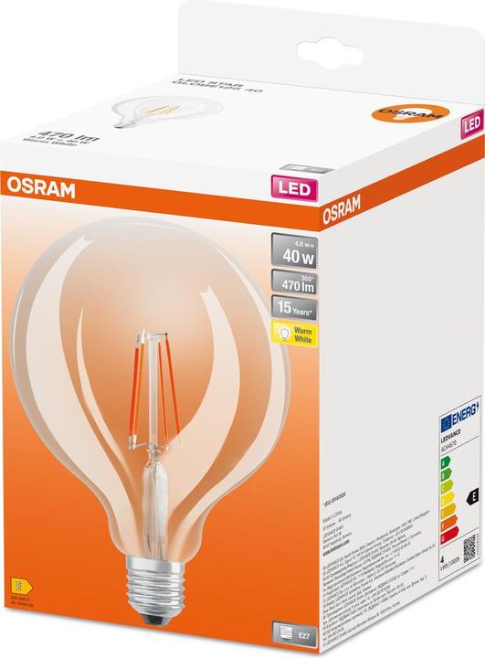 Immagine prodotto Osram 4099854054211 LED EEK E (A - G) E27 Globeform 4 W = 40 W Bianco caldo (Ø x H) (E27, 4 W, 470 lm, 4 x, E)