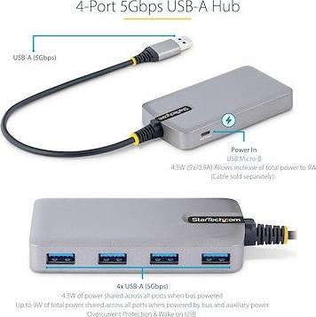 Produktbild StarTech COM 4-Port USB 3.0 Hub - USB Hub 5Gbit/s Busbetrieben mit Optionalem Stromanschluss - USB V (USB-C, 5 Ports)