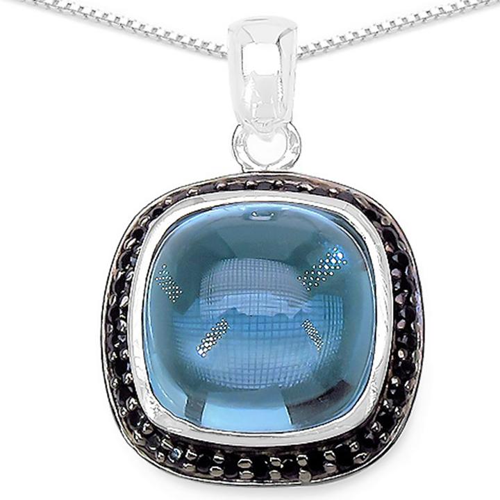 Xen Anhänger mit Kette Blautopas Cushion-Cabochon 45 cm 925 Silber (925 Sterling Silber, 45 cm)