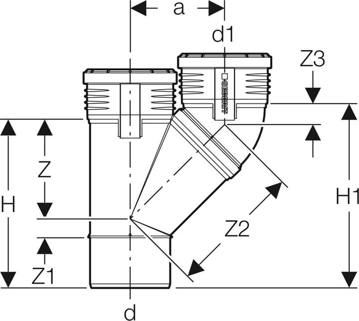 Productafbeelding Geberit Vertriebs GmbH Silent-PP parallelle aftakking 45 graden, met aansluitmoffen DN90/90