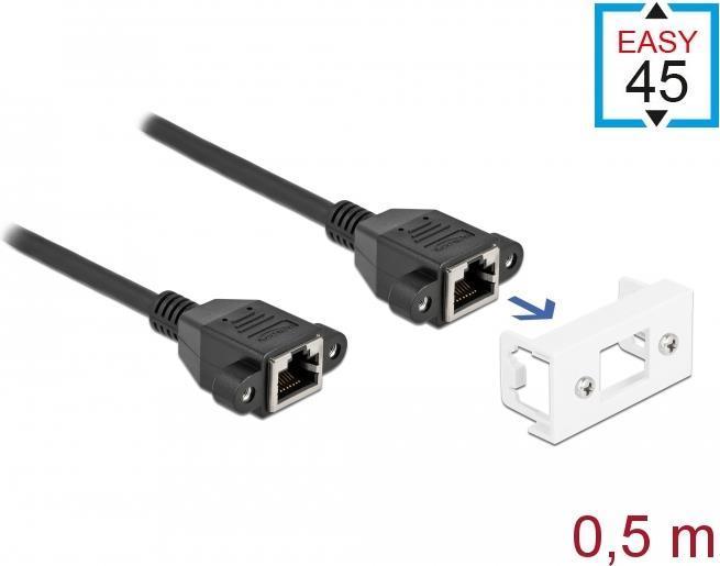 Produktbild Delock Netzwerk Verlängerungskabel für Easy 45 Modul S/FTP RJ45 Buchse zu RJ45 Buchse Cat.6A 50 cm schwarz (S/FTP, CAT6a, 0.50 m)