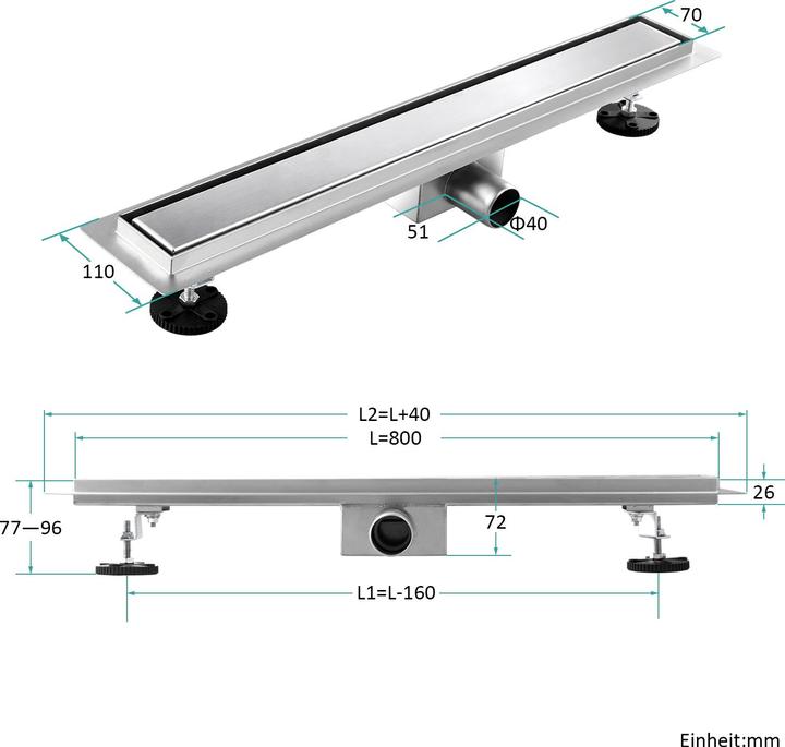 Image du produit Emke Caniveau De Douche En Acier Inoxydable, Siphon Anti-Odeur, Filtre à Cheveux, 800cm (800 mm)