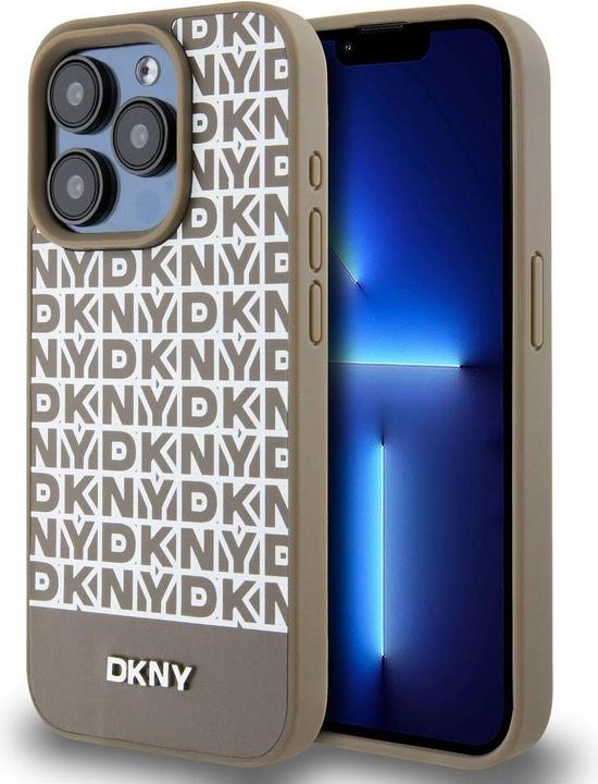 Actual product image DKNY PU Leather Repeat Pattern Bottom Stripe MagSafe Case for iPhone 14 Pro Max Brown (Apple iPhone 14 Pro Max)