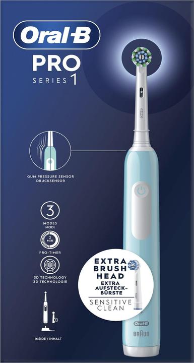 Produktbild Braun Oral-B Series 1 Blau Wiederaufladbare elektrische Zahnbürste mit 2 Ersatzbürstenköpfen, 1 Zahnbürste (Oszillierende Zahnbürste)