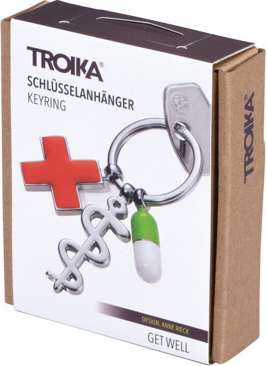Actual product image Troika GET WELL Keychains with 3 pendants Asclepius, Cross, Pill, shiny grey/multicoloured