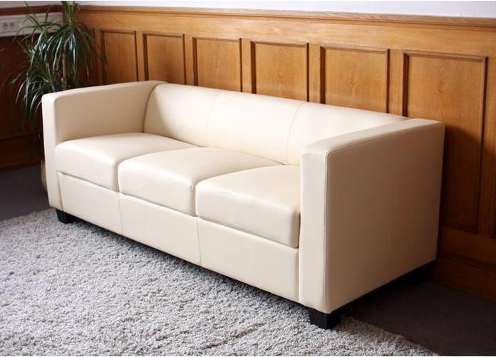 Produktbild Mendler 3er Sofa Couch Loungesofa Lille - Leder, creme (3-Sitzer)
