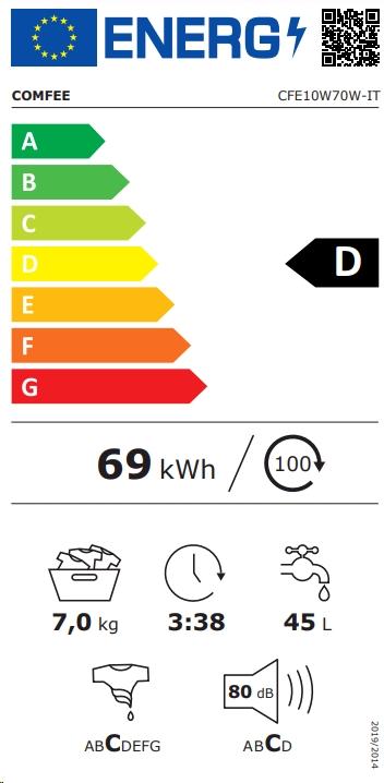 Label énergétique Comfee Comfeè CFE10W70/W-IT lave-linge à chargement frontal 7 kg 1200 tr/min Blanc (7 kg, Gauche)